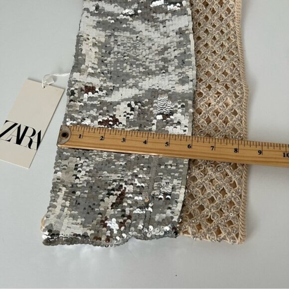 Zara - Ladies, Strapless Contrast Sequin Top - Aged Silver. Size' L. NWT. (1433) - Picture 10 of 13